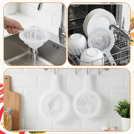 2 Pcs Plastic Fine Mesh Strainer, Nylon Ultra-Fine Juice Strainer Fine Mesh Sieve Small Coffee Strainers with Handle Mini Brine Shrimp Separation Net for Nut Milk, Yogurt, Honey, Wine (300/400 Mesh).