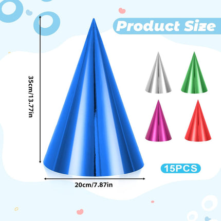 15 Pcs Colorful Birthday Party Hats, Paper Cone Hats Headbands Birthday Party Supplies Handmade Celebration Headwear with Elastic String for Kids and Adults, Friend Gatherings.
