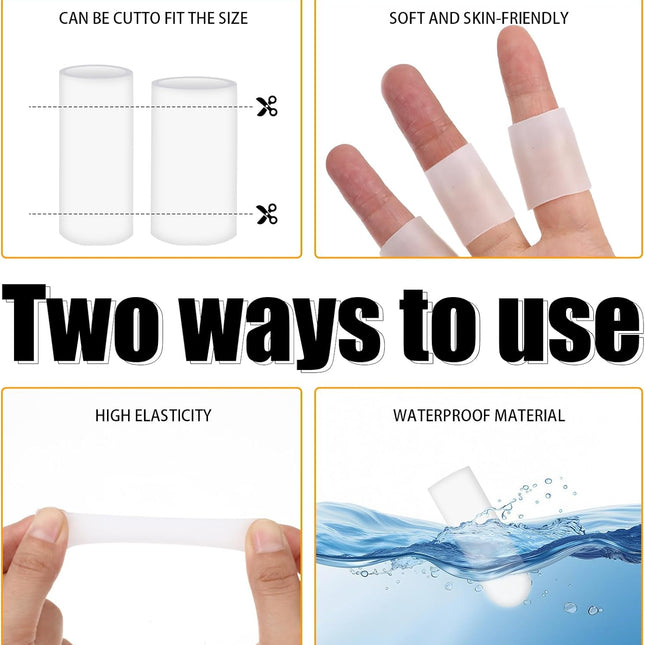 14 Pcs Silicone Finger Protectors, Waterproof Gel Thumb Small Finger Cot Protectors Stall Fingers Covers Shields Provide Relief for Fingers Cracking, Writing, Wounds (2 Size, White).