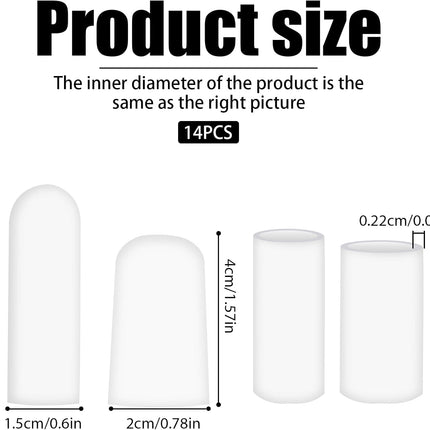 14 Pcs Silicone Finger Protectors, Waterproof Gel Thumb Small Finger Cot Protectors Stall Fingers Covers Shields Provide Relief for Fingers Cracking, Writing, Wounds (2 Size, White).