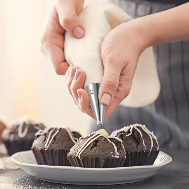 7 PCS Piping Tips, Cake Decorating Kit Extra Fine Stainless Steel Meringue Icing Tips Piping Nozzles Round Hole Icing Tip Cupcake Frosting Nozzles for Buttercream, Birthday Cake, Cupcake, DIY Art.