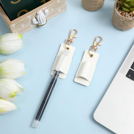 2 Pcs Pen Holder for Lanyard, White PU Leather Anti-Lost Lanyard Pen Clip Retractable Pens Holder Clip Keychain, Portable Pouch Pocket Pens Holders for Pencil Badges Clipboard Nurses Office School.