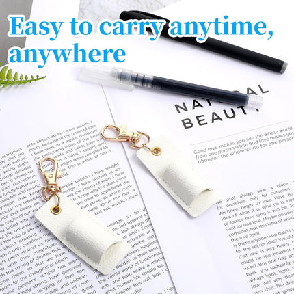 2 Pcs Pen Holder for Lanyard, White PU Leather Anti-Lost Lanyard Pen Clip Retractable Pens Holder Clip Keychain, Portable Pouch Pocket Pens Holders for Pencil Badges Clipboard Nurses Office School.