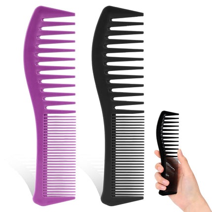 Plastic Comb All-Purpose Hair Grooming Set - 2 Pack Double-Sided Barber Combs, 7.1 inch Plastic for Men & Women - Wide & Fine Tooth for Professional Hairstyling (Purple,Black).