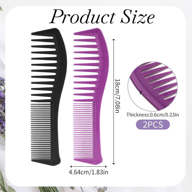 Plastic Comb All-Purpose Hair Grooming Set - 2 Pack Double-Sided Barber Combs, 7.1 inch Plastic for Men & Women - Wide & Fine Tooth for Professional Hairstyling (Purple,Black).
