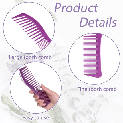 Plastic Comb All-Purpose Hair Grooming Set - 2 Pack Double-Sided Barber Combs, 7.1 inch Plastic for Men & Women - Wide & Fine Tooth for Professional Hairstyling (Purple,Black).