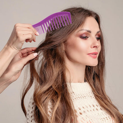 Plastic Comb All-Purpose Hair Grooming Set - 2 Pack Double-Sided Barber Combs, 7.1 inch Plastic for Men & Women - Wide & Fine Tooth for Professional Hairstyling (Purple,Black).