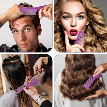 Plastic Comb All-Purpose Hair Grooming Set - 2 Pack Double-Sided Barber Combs, 7.1 inch Plastic for Men & Women - Wide & Fine Tooth for Professional Hairstyling (Purple,Black).