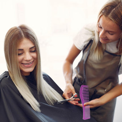 Plastic Comb All-Purpose Hair Grooming Set - 2 Pack Double-Sided Barber Combs, 7.1 inch Plastic for Men & Women - Wide & Fine Tooth for Professional Hairstyling (Purple,Black).