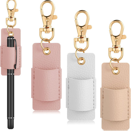 3 Pcs Pen Holder for Lanyard, Anti-Lost Neck Lanyard Pen Holder Keychain, PU Leather Retractable Pencils Clip Portable Single Pouch, Office Supplies for Badge Reels Nurses Clerks Couriers (3 Colors).
