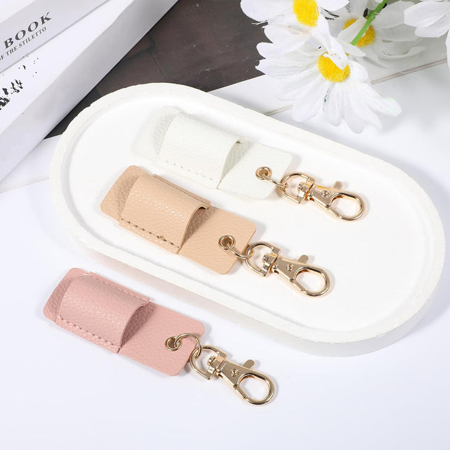 3 Pcs Pen Holder for Lanyard, Anti-Lost Neck Lanyard Pen Holder Keychain, PU Leather Retractable Pencils Clip Portable Single Pouch, Office Supplies for Badge Reels Nurses Clerks Couriers (3 Colors).