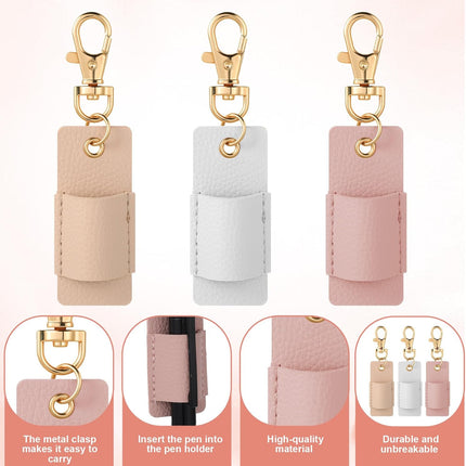 3 Pcs Pen Holder for Lanyard, Anti-Lost Neck Lanyard Pen Holder Keychain, PU Leather Retractable Pencils Clip Portable Single Pouch, Office Supplies for Badge Reels Nurses Clerks Couriers (3 Colors).