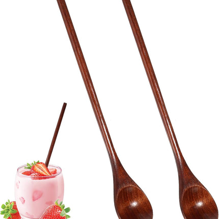 2 PCS Wooden Spoons for Honey, Long Handle Mixing Wooden Spoon 7.8 Inch Honey Spoons Matcha Spoon for Stirring Brown Cocktail Stirrer Mixing Teaspoon for Home Kitchen Bar Restaurant.