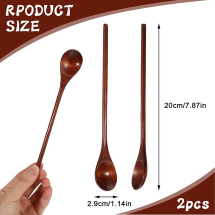 2 PCS Wooden Spoons for Honey, Long Handle Mixing Wooden Spoon 7.8 Inch Honey Spoons Matcha Spoon for Stirring Brown Cocktail Stirrer Mixing Teaspoon for Home Kitchen Bar Restaurant.