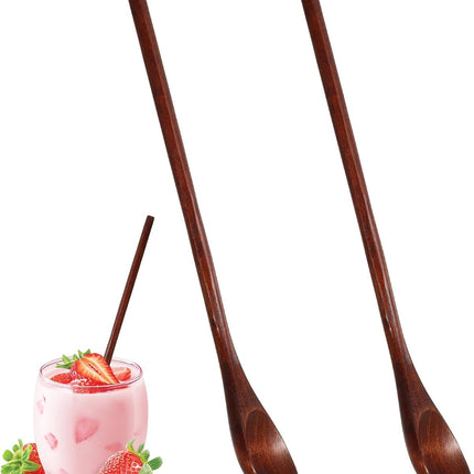 2 PCS Wooden Spoons for Honey, Long Handle Mixing Wooden Spoon 7.8 Inch Honey Spoons Matcha Spoon for Stirring Brown Cocktail Stirrer Mixing Teaspoon for Home Kitchen Bar Restaurant.