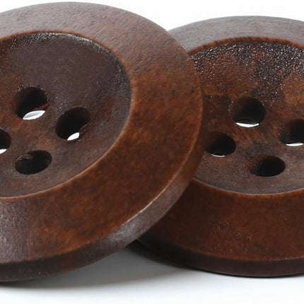 50 Pcs Big Wooden Buttons, 1 Inch (25 mm) Small Natural Wood Brown Buttons 4 Hole Round Sewing Large Replacement Button for Clothing, DIY Crafts, Jackets, Sewing Project, Home Decorations.