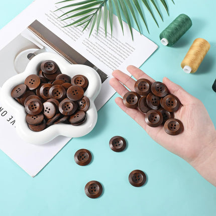 50 Pcs Big Wooden Buttons, 1 Inch (25 mm) Small Natural Wood Brown Buttons 4 Hole Round Sewing Large Replacement Button for Clothing, DIY Crafts, Jackets, Sewing Project, Home Decorations.