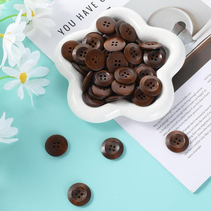 50 Pcs Big Wooden Buttons, 1 Inch (25 mm) Small Natural Wood Brown Buttons 4 Hole Round Sewing Large Replacement Button for Clothing, DIY Crafts, Jackets, Sewing Project, Home Decorations.