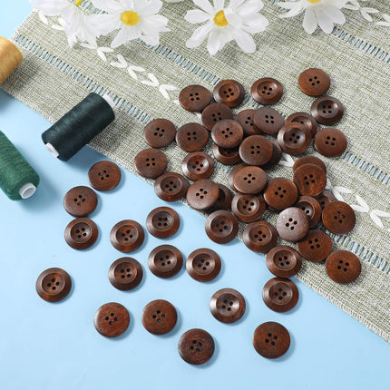 50 Pcs Big Wooden Buttons, 1 Inch (25 mm) Small Natural Wood Brown Buttons 4 Hole Round Sewing Large Replacement Button for Clothing, DIY Crafts, Jackets, Sewing Project, Home Decorations.