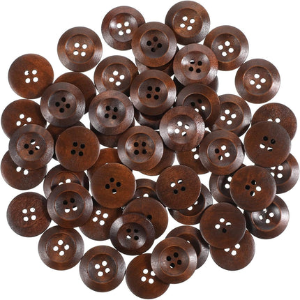 50 Pcs Big Wooden Buttons, 1 Inch (25 mm) Small Natural Wood Brown Buttons 4 Hole Round Sewing Large Replacement Button for Clothing, DIY Crafts, Jackets, Sewing Project, Home Decorations.
