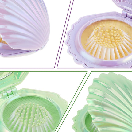 2 PCS Shell Folding Hair Brush with Mirror, Foldable Mini Hairbrush Retractable Purse Combs Cute Small Travel Brushes for Women, Portable Shell Pocket Comb for Purse (Purple, Green).