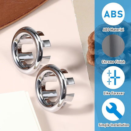 Sink Overflow Ring, 2 Pack Universal Bathroom Kitchen Sink Hole Trim Chrome Drain Cover, Overflow Trim Ring Insert Cap Fits Round Hole Diameter Replacement for Basin Vanity, Ceramic Sinks.