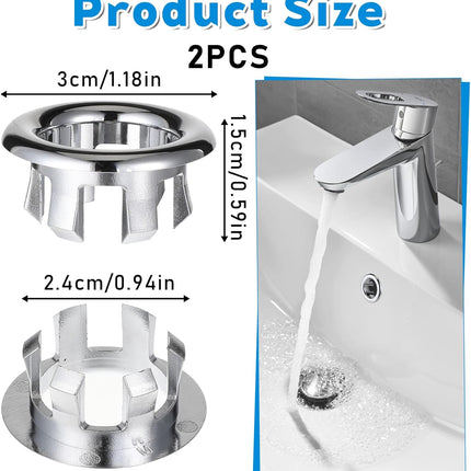 Sink Overflow Ring, 2 Pack Universal Bathroom Kitchen Sink Hole Trim Chrome Drain Cover, Overflow Trim Ring Insert Cap Fits Round Hole Diameter Replacement for Basin Vanity, Ceramic Sinks.
