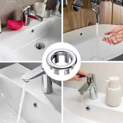 Sink Overflow Ring, 2 Pack Universal Bathroom Kitchen Sink Hole Trim Chrome Drain Cover, Overflow Trim Ring Insert Cap Fits Round Hole Diameter Replacement for Basin Vanity, Ceramic Sinks.