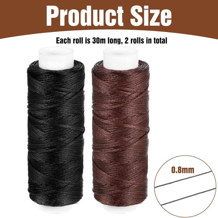 32.8 Yards Waxed Thread, 0.8 mm Leather Thread for Hand Sewing, 2 Colors Heavy Duty Upholstery Threads Thick Sewing Threads Waxed String for Bookbinding, DIY Crafts, Shoes Repair.
