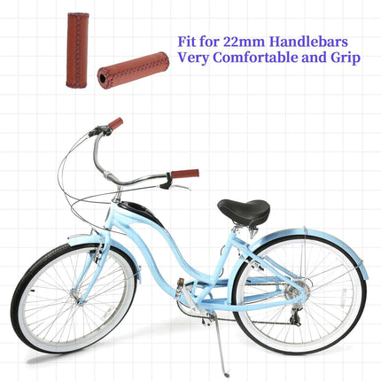 Leather Bike Handlebar Grips, Ergonomic Comfort Handle Bar Grip for Mountain MTB MBX Bikes Electric Scooter, Fits Most 22.2 mm (7/8") Bicycle Handlebar.
