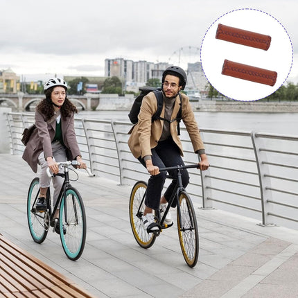 Leather Bike Handlebar Grips, Ergonomic Comfort Handle Bar Grip for Mountain MTB MBX Bikes Electric Scooter, Fits Most 22.2 mm (7/8") Bicycle Handlebar.