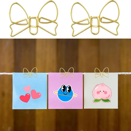 20 Pcs Mini Bow Shape Paper Clips, Gold Paperclips Cute Paper Clips Decorative Bowknot Paperclips Metal Bookmarks Funny Planner Clip Desk Accessories for School Office Supplies Home Document.
