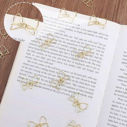 20 Pcs Mini Bow Shape Paper Clips, Gold Paperclips Cute Paper Clips Decorative Bowknot Paperclips Metal Bookmarks Funny Planner Clip Desk Accessories for School Office Supplies Home Document.