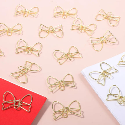 20 Pcs Mini Bow Shape Paper Clips, Gold Paperclips Cute Paper Clips Decorative Bowknot Paperclips Metal Bookmarks Funny Planner Clip Desk Accessories for School Office Supplies Home Document.