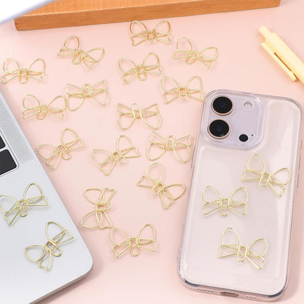 20 Pcs Mini Bow Shape Paper Clips, Gold Paperclips Cute Paper Clips Decorative Bowknot Paperclips Metal Bookmarks Funny Planner Clip Desk Accessories for School Office Supplies Home Document.