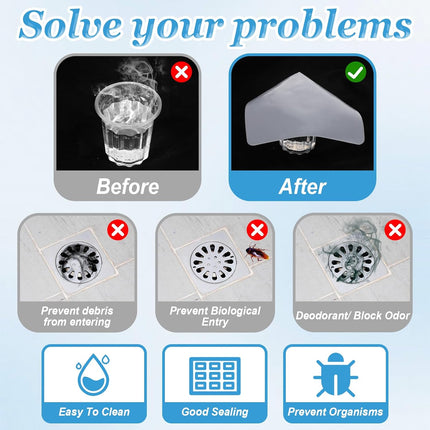 Drain Cover, 6 PCS Silicone Shower Drain Cover Square Bathtub Stopper Multifunctional Floor Drain Covers Anti-Blocking Sink Covers for Laundr Kitchen Bathroom (Grey, White, 5.9 x 5.9 Inch).