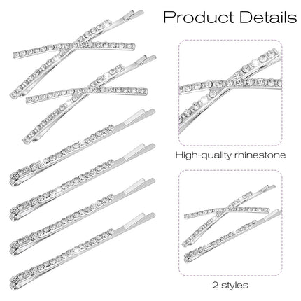 12 Pieces Rhinestone Bobby Pins for Women, Decorative Silver Hair Clips Crystal Shiny X Shaped Barrettes Metal Diamond Bling Hair Accessories for Women Girls Wedding Prom Party.
