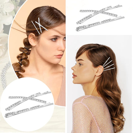 12 Pieces Rhinestone Bobby Pins for Women, Decorative Silver Hair Clips Crystal Shiny X Shaped Barrettes Metal Diamond Bling Hair Accessories for Women Girls Wedding Prom Party.