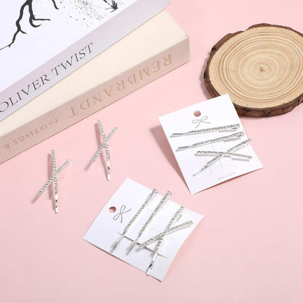 12 Pieces Rhinestone Bobby Pins for Women, Decorative Silver Hair Clips Crystal Shiny X Shaped Barrettes Metal Diamond Bling Hair Accessories for Women Girls Wedding Prom Party.