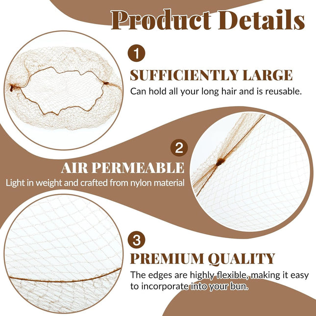 Hair Nets, 35 Pcs Invisible Hair Net for Buns, 20 Inch Strong Nylon Elastic Mesh Wig Nets Hairnet Hairs Accessories for Women Men Ballet, Food Service Workers, Kitchen Daily Styling (Brown).