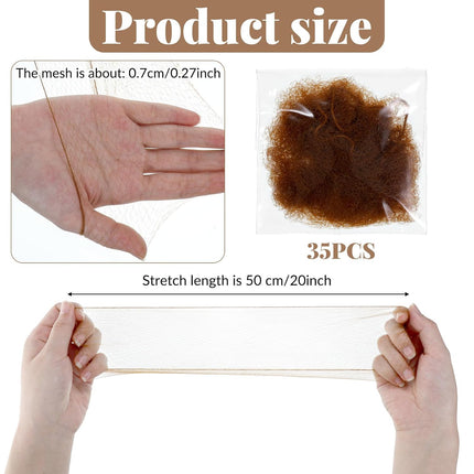 Hair Nets, 35 Pcs Invisible Hair Net for Buns, 20 Inch Strong Nylon Elastic Mesh Wig Nets Hairnet Hairs Accessories for Women Men Ballet, Food Service Workers, Kitchen Daily Styling (Brown).