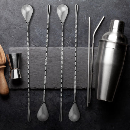 Zulay Premium 12 Inch Stainless Steel Cocktail Spoon - Long Attractive Spiral Design for Layering Drinks - Bar Spoon & Cocktail Mixing Spoon for Cocktail Shakers, Tall Cups & Pitchers (Silver).