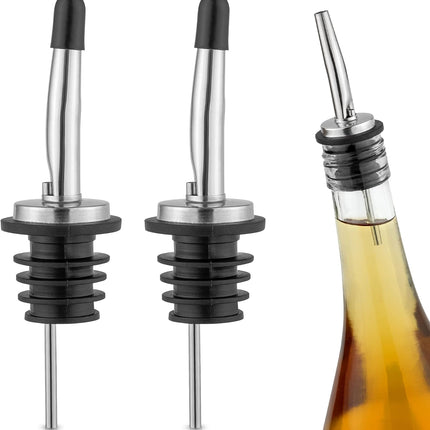 Zulay 2 Pack Stainless Steel Liquor Pourers with Rubber Dust Caps - Tapered Spout Liquor Bottle Pourers for Alcohol - Pour Spout For Liquor Bottles, Olive Oil Dispensers, Syrup, Vinegar, Juice.