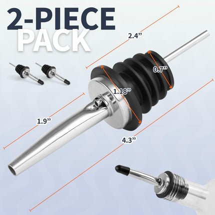 Zulay 2 Pack Stainless Steel Liquor Pourers with Rubber Dust Caps - Tapered Spout Liquor Bottle Pourers for Alcohol - Pour Spout For Liquor Bottles, Olive Oil Dispensers, Syrup, Vinegar, Juice.