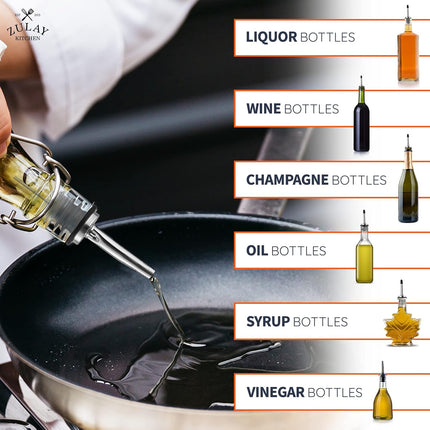 Zulay 2 Pack Stainless Steel Liquor Pourers with Rubber Dust Caps - Tapered Spout Liquor Bottle Pourers for Alcohol - Pour Spout For Liquor Bottles, Olive Oil Dispensers, Syrup, Vinegar, Juice.