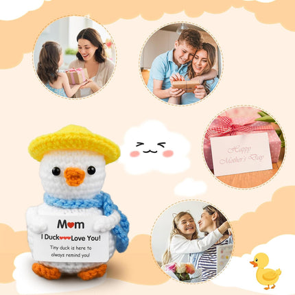 Gifts for Mom,Birthday Valentines Day Gifts for Women,Stocking Stuffers for Women I Duck Love You Mom Handmade Crochet Funny Cool Cute Small Duck.