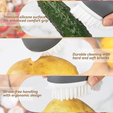 Vegetable Brush Potato Scrubber Brush Non Slip Comfortable Fruit Cleaning Tools for Washing Fruit Mushrooms Carrot or Tough-Skinned Vegetables (1 Pack Grey).