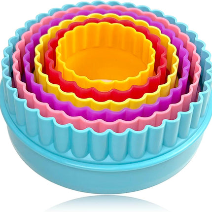 Cookie Biscuit Cutter Set, Two Side Cookie Cutters Plastic Set Multi-size Cake Fruit Vegetable Shapes Cutter Random color (Round Shaped, 6 Pack).