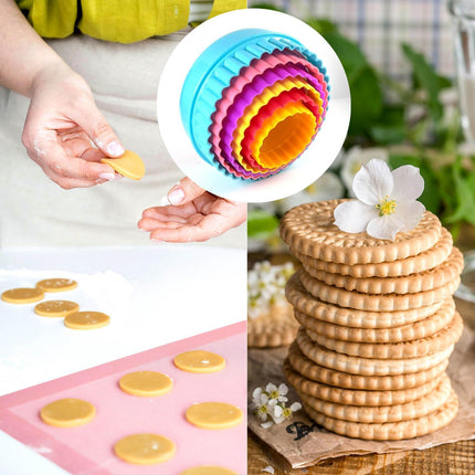 Cookie Biscuit Cutter Set, Two Side Cookie Cutters Plastic Set Multi-size Cake Fruit Vegetable Shapes Cutter Random color (Round Shaped, 6 Pack).