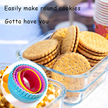 Cookie Biscuit Cutter Set, Two Side Cookie Cutters Plastic Set Multi-size Cake Fruit Vegetable Shapes Cutter Random color (Round Shaped, 6 Pack).